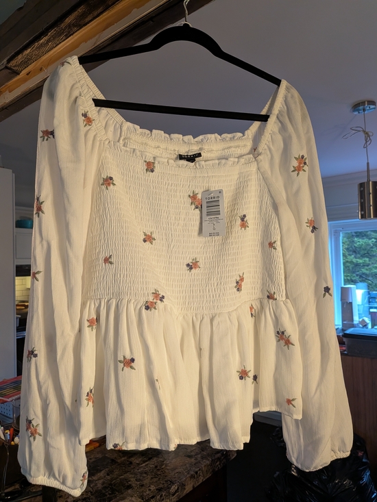 torrid Tops - NWT Torrid Peasant Blouse with Floral Embroidery S 12